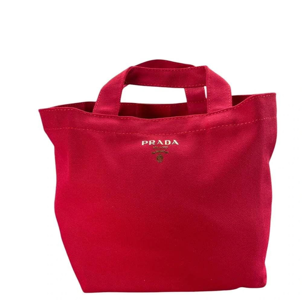 NEW in Bag Prada Red VIP Canvas Small Tote Bag 8” x 7” w/ 3” Shoulder Dr… - Picture 4 of 11